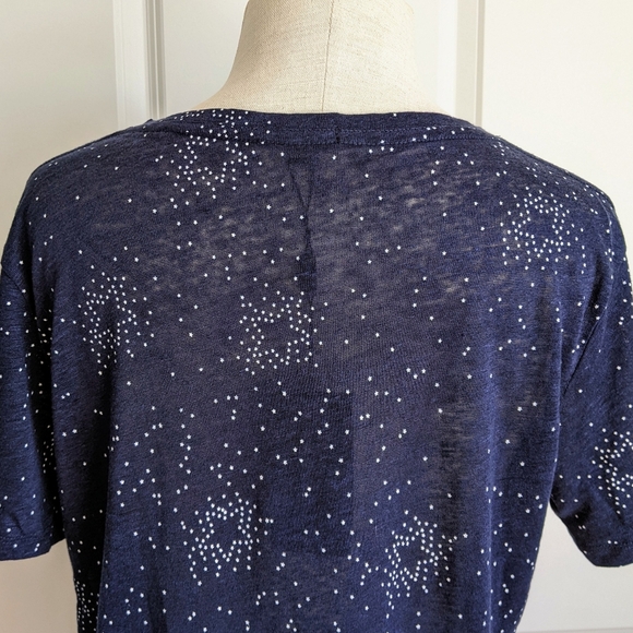 Rails Tee Linen Blend Star Print V-Neck Short Sleeve Semi Sheer Navy White M NWT - Picture 6 of 11